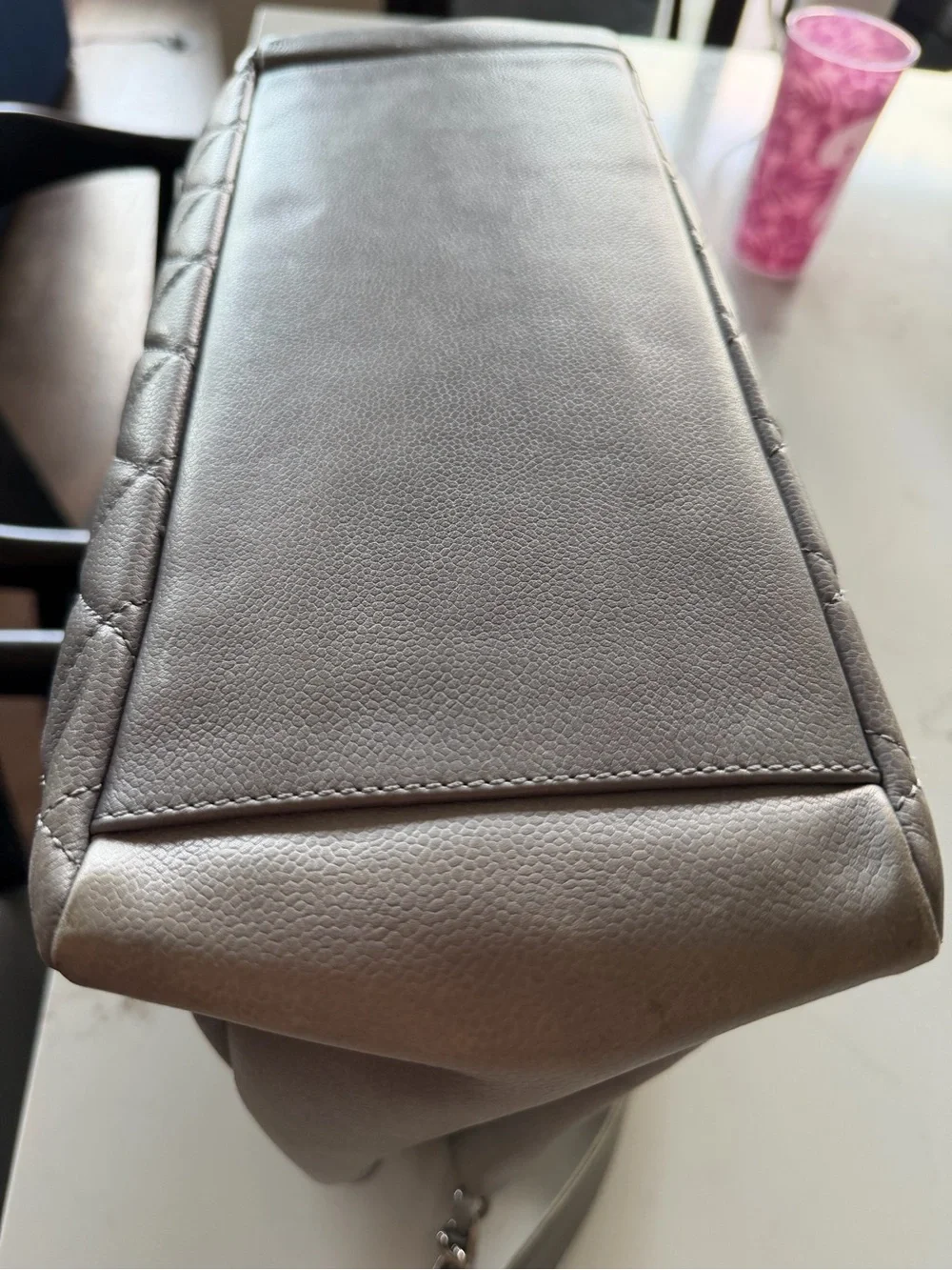 CHANEL Quilted Grand Shopping Tote in Silver Gray